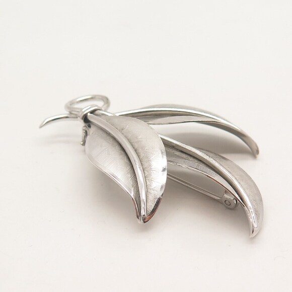 925 Sterling Silver Vintage Danecraft Triple Leaf Pin Brooch - Picture 7 of 8